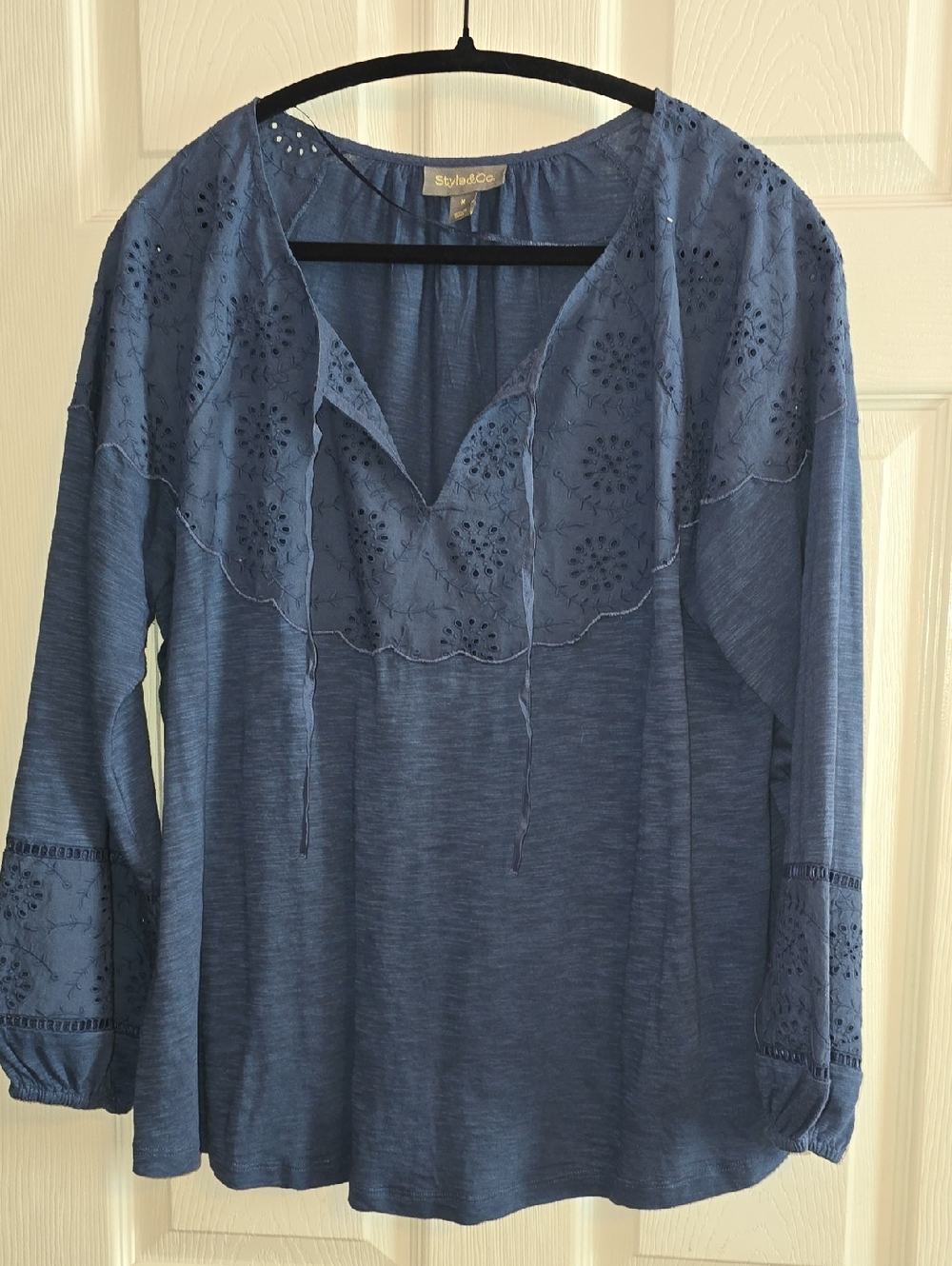 Style & Co. Blue Eyelet Peasant Tunic